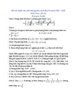 Đề thi khảo sát chất lượng đầu năm môn Toán lớp 10 năm học 2020 - 2021 - Đề số 4