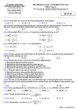 Đề thi KSCL Toán 11 lần 1 năm 2021 – 2022 trường THPT Trần Phú – Vĩnh Phúc