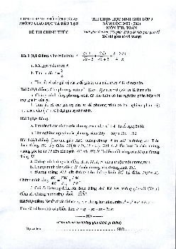 Đề thi học sinh giỏi Toán 9 năm 2023 – 2024 phòng GD&ĐT Sông Công – Thái Nguyên