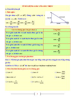 Tài liệu Toán 9 chủ đề tỉ số lượng giác của góc nhọn