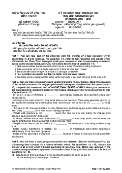 Kì thi chọn đội tuyển chính thức dự thi HSG quốc gia lớp 12 THPT tỉnh Bình Thuận năm học 2020-2021 môn thi Tiếng Anh