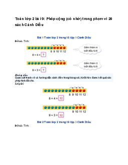 Toán lớp 2 bài 9: Phép cộng (có nhớ) trong phạm vi 20 sách | Cánh Diều