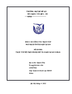 Báo cáo thực tập bộ phận banquet tại khách sạn Melia Hà Nội | Trường Đại Học Thủ Đô Hà Nội