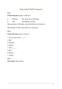 Giải Tiếng Anh lớp 4 Unit 9: Lesson 3 | Global Success