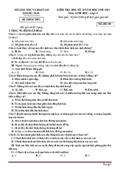 Đề kiểm tra học kỳ II năm 2018-2019 môn sinh học lớp 11 sở GD Quảng Nam (đề 403, có lời giải) 
