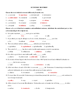Bài tập Tiếng Anh lớp 12 Unit 7: Economic Reforms Số 1 có đáp án
