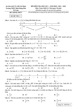 Đề học kì 1 Toán 12 năm 2022 – 2023 trường THPT Bình Hưng Hòa – TP HCM