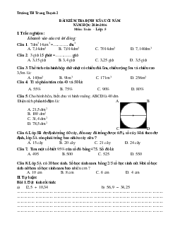 Đề thi học kì 2 môn Toán lớp 5 trường tiểu học Trung Thạnh 2, Cần Thơ năm 2015 - 2016