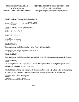 Đề thi HK1 Toán 10 năm 2019 – 2020 trường THPT Trần Nhân Tông – TP HCM