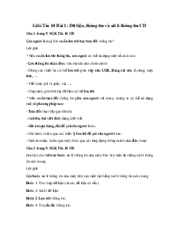 Giải Tin 10 Bài 1: Dữ liệu, thông tin và xử lí thông tin CD