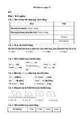 Đề kiểm tra tuần 19 môn Toán lớp 4