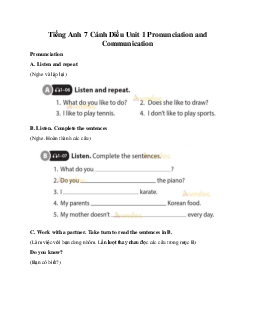 Tiếng Anh 7 Explore English Cánh Diều Unit 1 Pronunciation and Communication