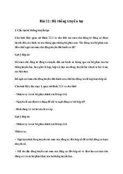 Giải Công nghệ 11 Bài 22: Hệ thống truyền lực | Kết nối tri thức