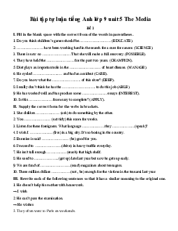 Bài tập tự luận tiếng Anh lớp 9 Unit 5 The Media