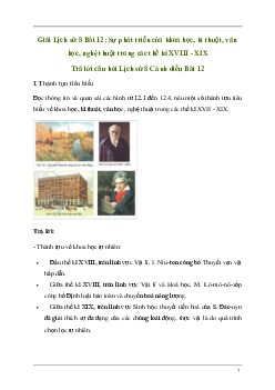 Giải Lịch sử 8 Bài 12: Sự phát triển của khoa học, kĩ thuật, văn học, nghệ thuật trong các thế kỉ XVIII - XIX | Cánh diều