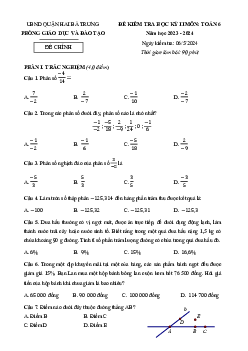 Đề học kỳ 2 Toán 6 năm 2023 – 2024 phòng GD&ĐT Hai Bà Trưng – Hà Nội
