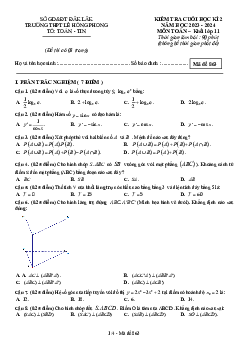 Đề cuối kì 2 Toán 11 năm 2023 – 2024 trường THPT Lê Hồng Phong – Đắk Lắk