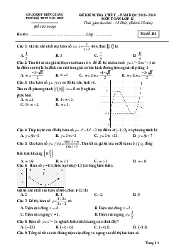 Đề kiểm tra 1 tiết Giải tích 12 chương 1 năm 2018 – 2019 trường THPT Tân Hiệp – Kiên Giang
