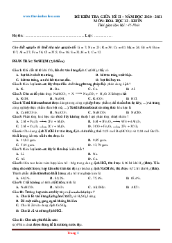 Đề kiểm tra giữa học kỳ II năm 2020-2021 môn hóa 12 Đề 2 (có lời giải)