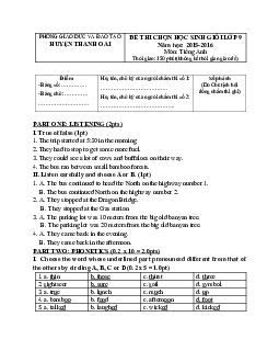 Đề thi chọn học sinh giỏi lớp 9 năm học 2015 -2016 môn Tiếng Anh phòng giáo dục và đào tạo huyện Thanh Oai