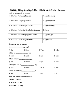 Bài tập Tiếng Anh lớp 3 Unit 1 Hello sách Global Success