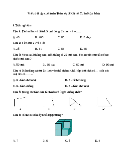 Phiếu bài tập cuối tuần lớp 3 môn Toán - Tuần 9(Nâng cao) | Kết nối tri thức