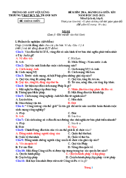 Đề Kiểm tra gữa kỳ 1 Lịch Sử 8 THCS xã Thanh Sơn 2022-2023 (có đáp án)