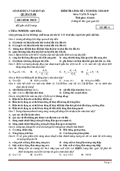 Đề thi học kỳ I môn vật lý 9 Sở GD Quảng Nam  năm 2018-2019 (có lời giải)