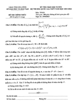 Đề chọn đội tuyển thi HSG QG môn Toán năm 2023 – 2024 sở GD&ĐT Hòa Bình