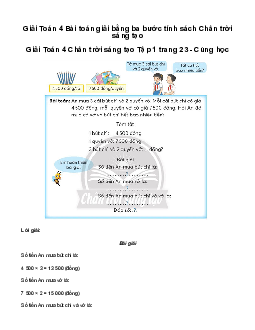 Giải Toán lớp 4 Bài 8: Bài toán giải bằng ba bước tính | Chân Trời Sáng Tạo