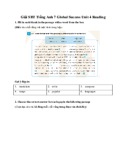 Giải SBT Tiếng Anh 7 Global Success Unit 4 Reading