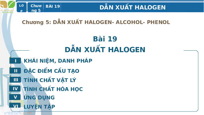 Giáo án điện tử Hoá học 11 Bài 19 Kết nối tri thức: Dẫn xuất halogen