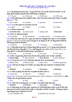 Đề thi giữa học kỳ I hóa học 12 năm 2022-2023 Đề 3 (có đáp án)