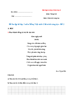 Đề ôn tập hè lớp 3 môn Tiếng Việt sách Chân trời sáng tạo - Số 2