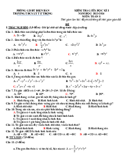 Đề giữa kì 1 Toán 8 năm 2023 – 2024 trường THCS Lý Tự Trọng – Quảng Nam