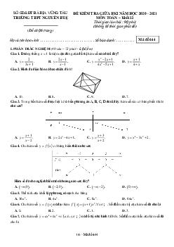 Đề thi giữa HK1 Toán 12 năm 2020 – 2021 trường THPT Nguyễn Huệ – Bà Rịa – Vũng Tàu
