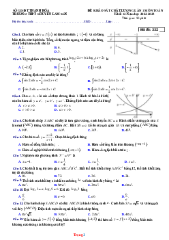 Đề thi thử tốt nghiệp 2023 môn Toán THPT Chuyên Lam Sơn lần 1 (có đáp án)