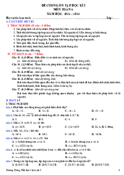 Đề cương học kì 1 Toán 6 năm 2023 – 2024 trường Việt Anh 2 – Bình Dương