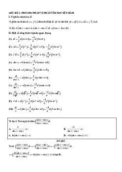 Chuyên đề trắc nghiệm phương pháp vi phân tìm nguyên hàm Toán 12