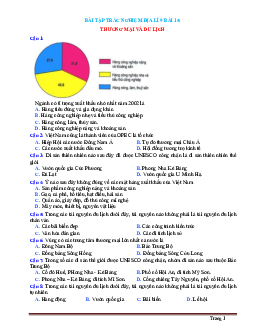 Bài tập trắc nghiệm địa lí 9 bài 15: Thương Mại Và Du Lịch (có đáp án)