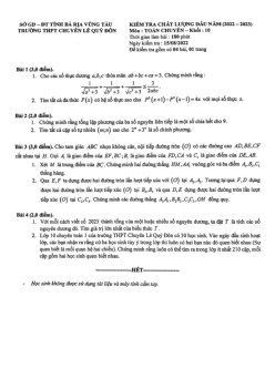 Kiểm tra chất lượng Toán 10 chuyên đầu năm 2022 – 2023 chuyên Lê Quý Đôn – BR VT