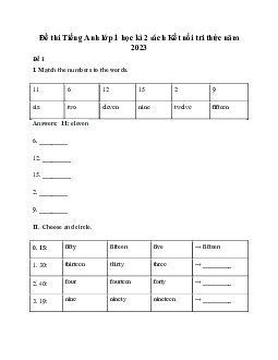 Đề thi học kì 2 lớp 1 năm 2022 - 2023 | Tiếng anh 1 |  đề 1