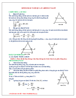 Chuyên đề định lí đảo và hệ quả của định lí Ta-lét