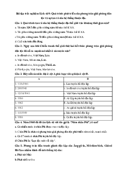 Bài tập trắc nghiệm Lịch sử 9: Quá trình phát triển của phong trào giải phóng dân tộc và sự tan rã của hệ thống thuộc địa( có đáp án )