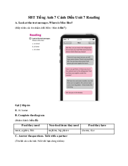 SBT Tiếng Anh 7 Cánh Diều Unit 7 Reading