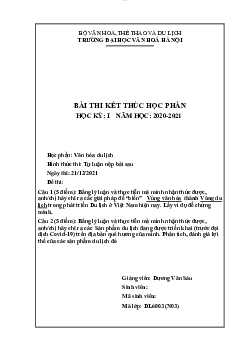Bài thi kết thúc học phần môn Văn hóa du lịch | Đại học Văn hóa Hà Nội