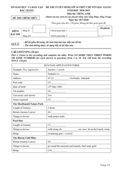 Đề thi tuyển sinh lớp 10 THPT tỉnh Bắc Giang năm học 2020-2021 môn Tiếng Anh (chuyên)