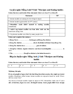 Luyện nghe Tiếng Anh 9 Unit 7 Recipes and Eating habits