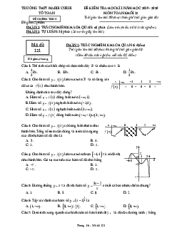 Đề thi HK1 Toán 12 năm 2019 – 2020 trường THPT Marie Curie – TP HCM