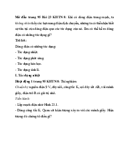 Giải Khoa học tự nhiên 8 bài 23: Tác dụng của dòng điện | Kết nối tri thức